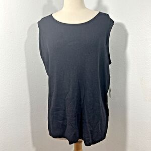 Jones New York Top Womens 2X Black Ribbed Dark Fairy Old Money Sleeveless Blouse